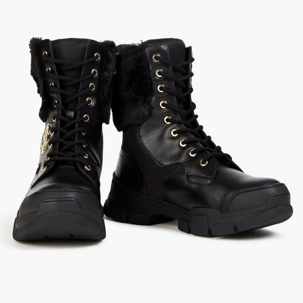 Moschino LOVE fur combat boots